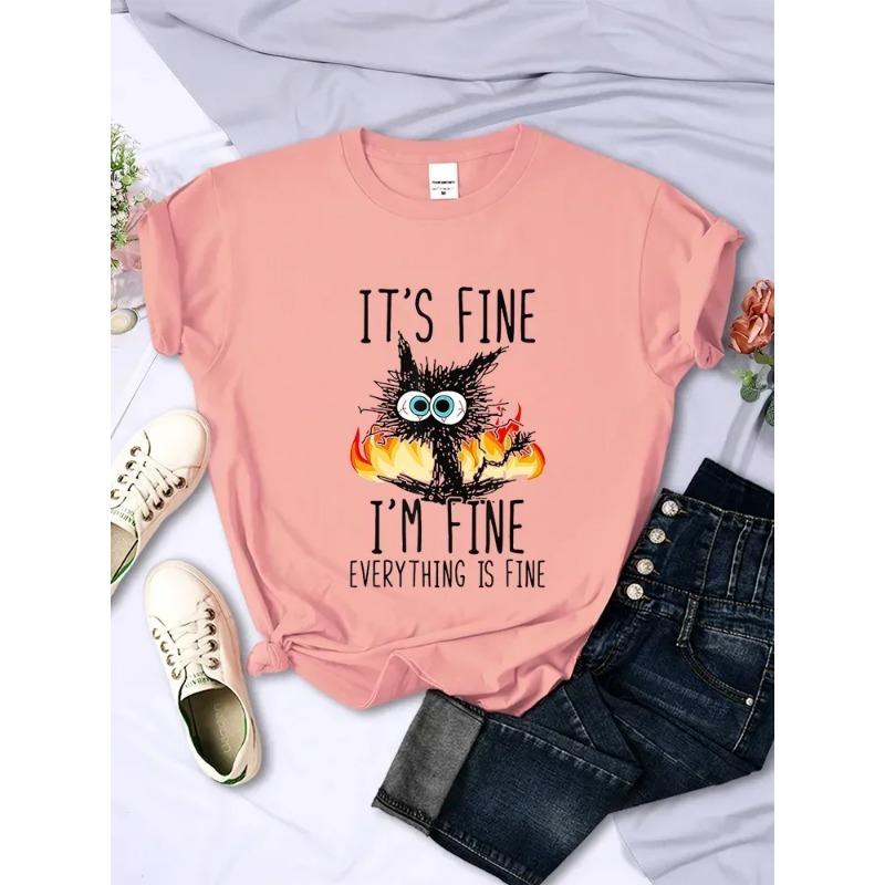 

Милая забавная черная футболка с 3D-принтом и котом, футболки Everythings Fine Tees Harajuku Streetwear Kittens&cat Lovers T-Shirts 6XL