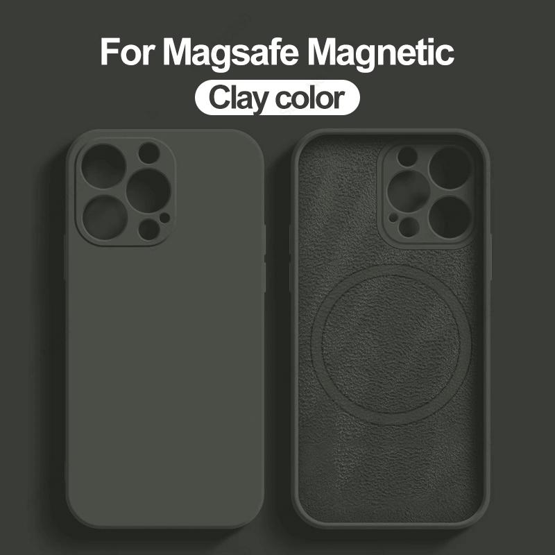 Pour étui magnétique Magsafe Pour 16 15 14 13 12 11 Pro Max 16 Plus Silicone Liquide Charge sans fil Housse Accessoires pour téléphone