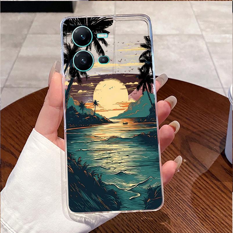 Phone Case For Vivo V25 Y35 Casing Luxury Cute Love Heart Rabbit Funny Pattern Transparent Silicone TPU Soft Shell Back Cover