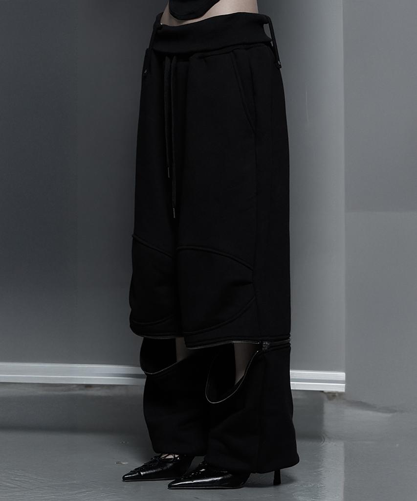 ETRE AU SOMMET Zipper 2-Way Double Knee Bermuda Wide Pants (Black)