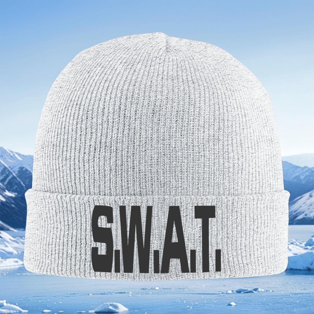 SWAT dark bold typography style Men Women Unisex Knitted Hat Beanie Pullover Cap Winter Thermal Warm Christmas Outdoor Cycling H