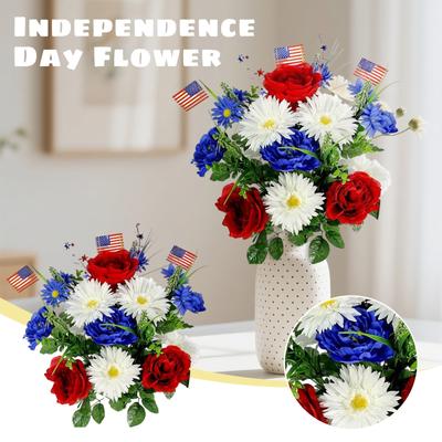 Artificial Flowers, Mixed Jungle Anniversary Three-color Flowers Patriotic Commemorative Bouquet, Flowers