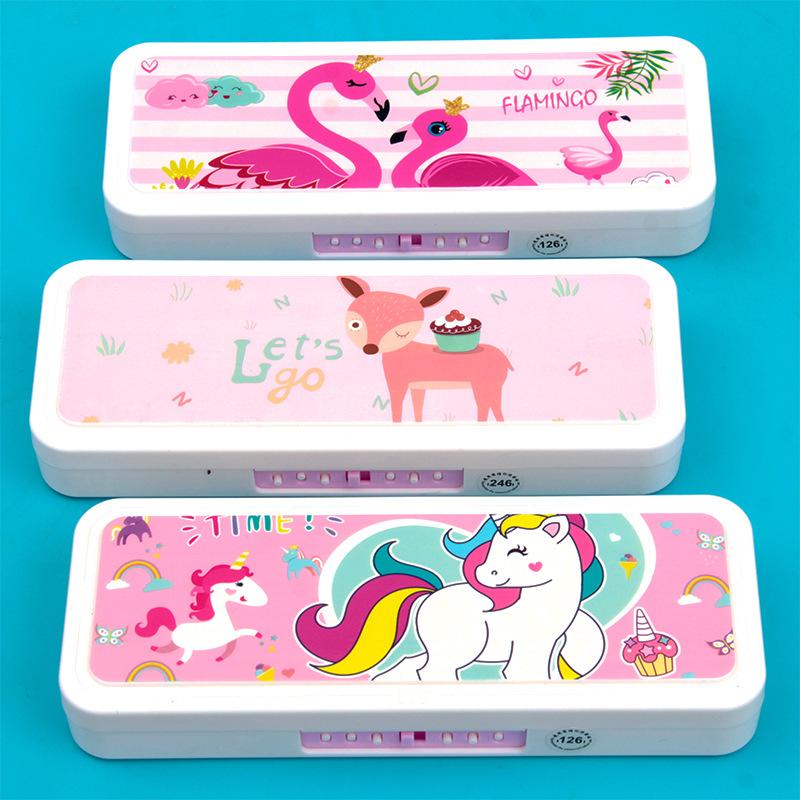 2024 New Cute Primary School Student Stationery Box Children's Multi-Function Lock Stationery Box Kindergarten Pencil Box