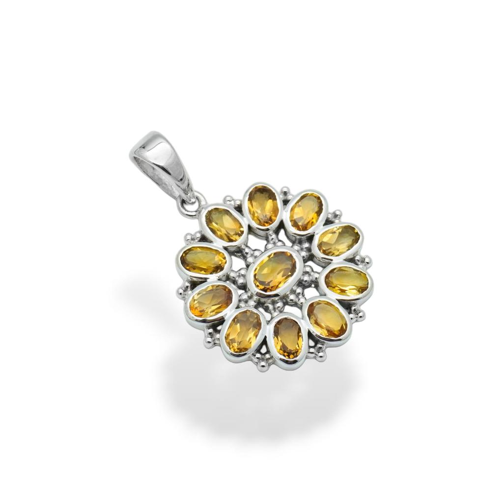 Citrine Floral Pendant, 925 Sterling Silver, Anniversary Gift