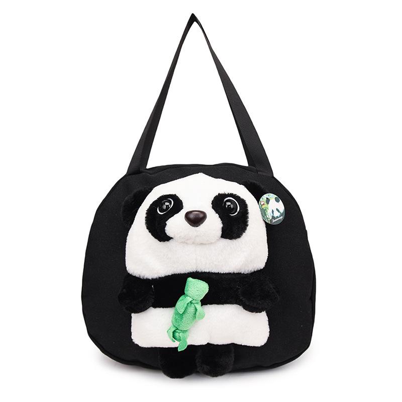 Cute red panda handbag girl heart plush doll shoulder bag large capacity student canvas bag