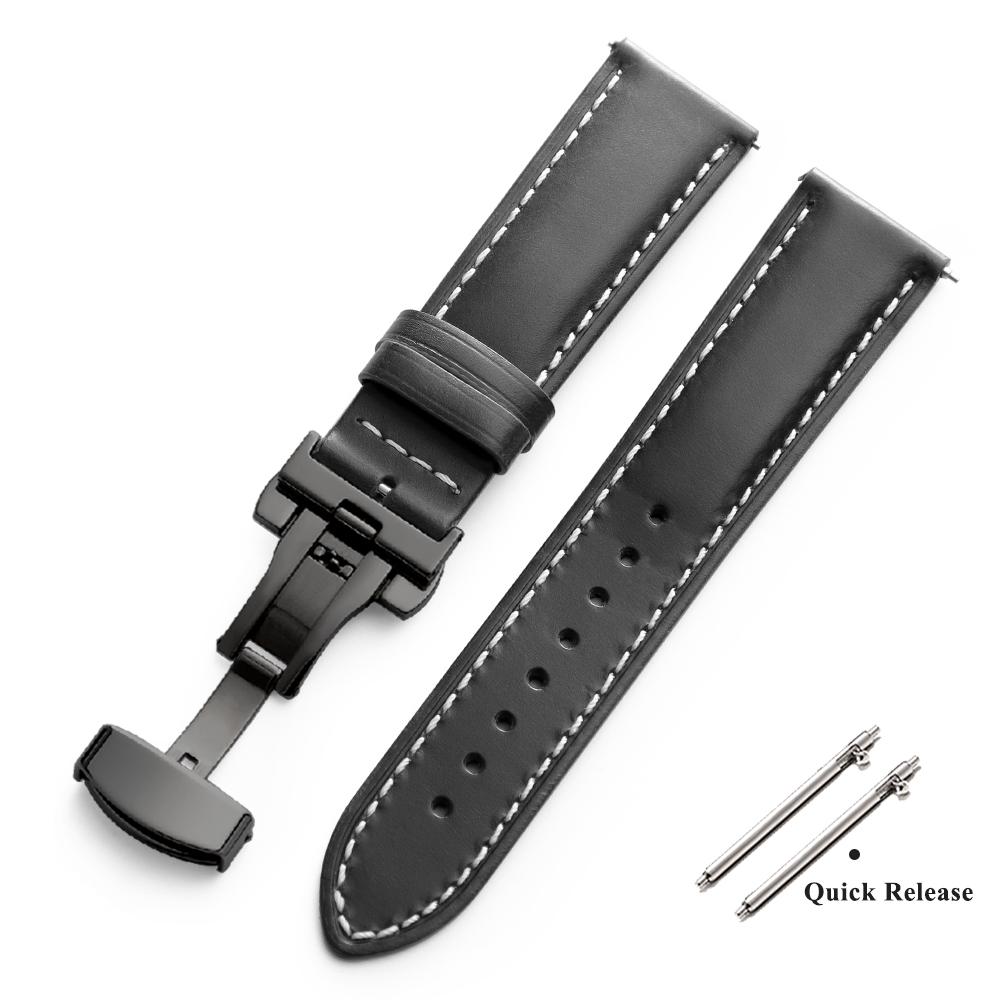 Vintage Oljebetsat Läder Klockarmband 18mm 20mm 22mm Universellt Huvud Lager Ko Läder Klockarmbands Tillbehör Fjärilsspänne Armband