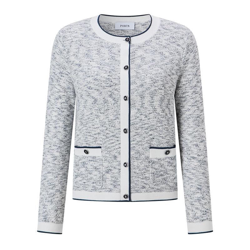 

Женский вязаный кардиган в стиле колор-блок небесно-голубого цвета от PORTS M