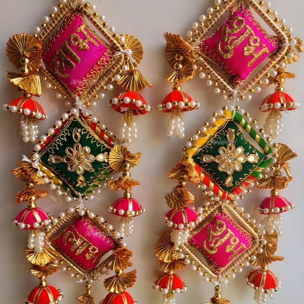 Handmade Multicolor Shubh and Labh Door Hangings, Door Welcome Tags, Temple Decoration, Diwali Decor, Decoration Items