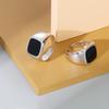 Classic Simple Black Square Opening Rings for Men Women Unisex Personality Sliver Color Stainless Steel Jewelry Accessories Gift