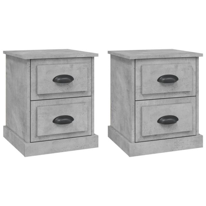 VidaXL Tables de chevet 2 pcs gris béton 39x39x47,5 cm bois ingénierie 816153
