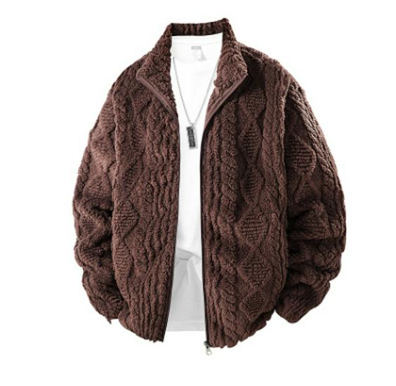 Men's European Size Hooded Fleece Zipper Jacket - Trendy Autumn/Winter Imitation Lamb Wool Coat