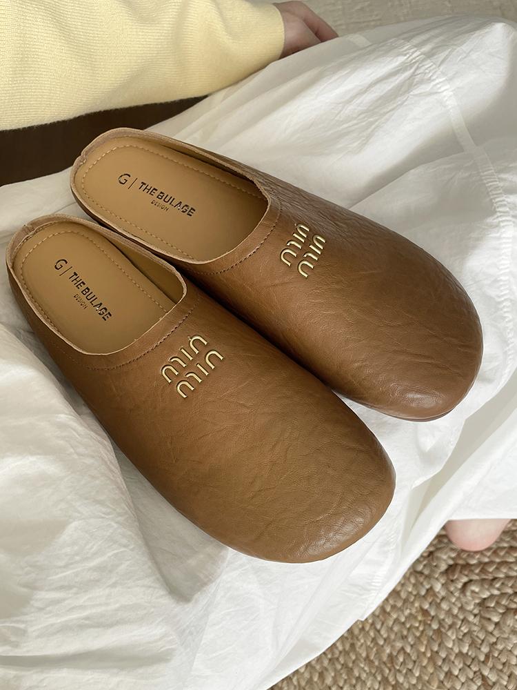 Outwear Round Toe mules Daily Shoes For Women Retro Flats Slip On French Style half slippers Comfort Slides Soft Footbed Sandals