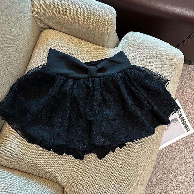 White A-Line Tulle Skirt With Lace Trim High Waist Short Teen Girls Casual Wear