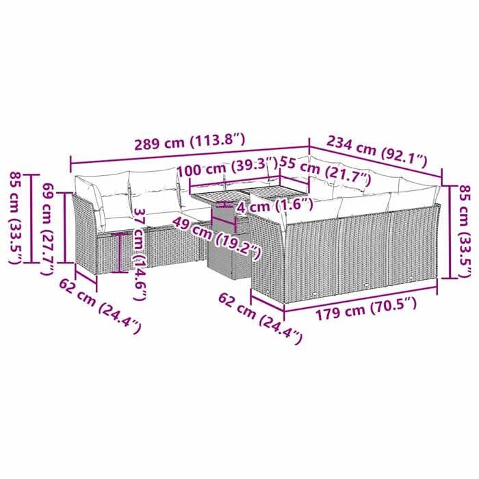 VidaXL Garden Lounge Set 11 Pcs with Grey Cushions Wicker, Outdoor Sofa Set, Corner Sofa Set 3326980