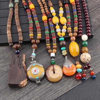 Suéteres de Buda de madera de viento étnico, cadena para hombre, cuentas de ala de pollo, collar largo de eliminación, área escénica para mujer, joyería Yiwu