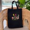 1 Set DIY Stickerei Kreuzstich-Set Nadelmalerei Blumen Schwarzes Segeltuch Wiederverwendbare Damen-Einkaufstasche Handarbeit Nähzubehör