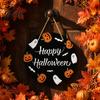 Spooky Door Decor Halloween Hanging Sign, Wooden Front Hanger Wreath, Cute Fall Festival Ghost Welcome Sign for Porch Wall Indoor Home Decoration