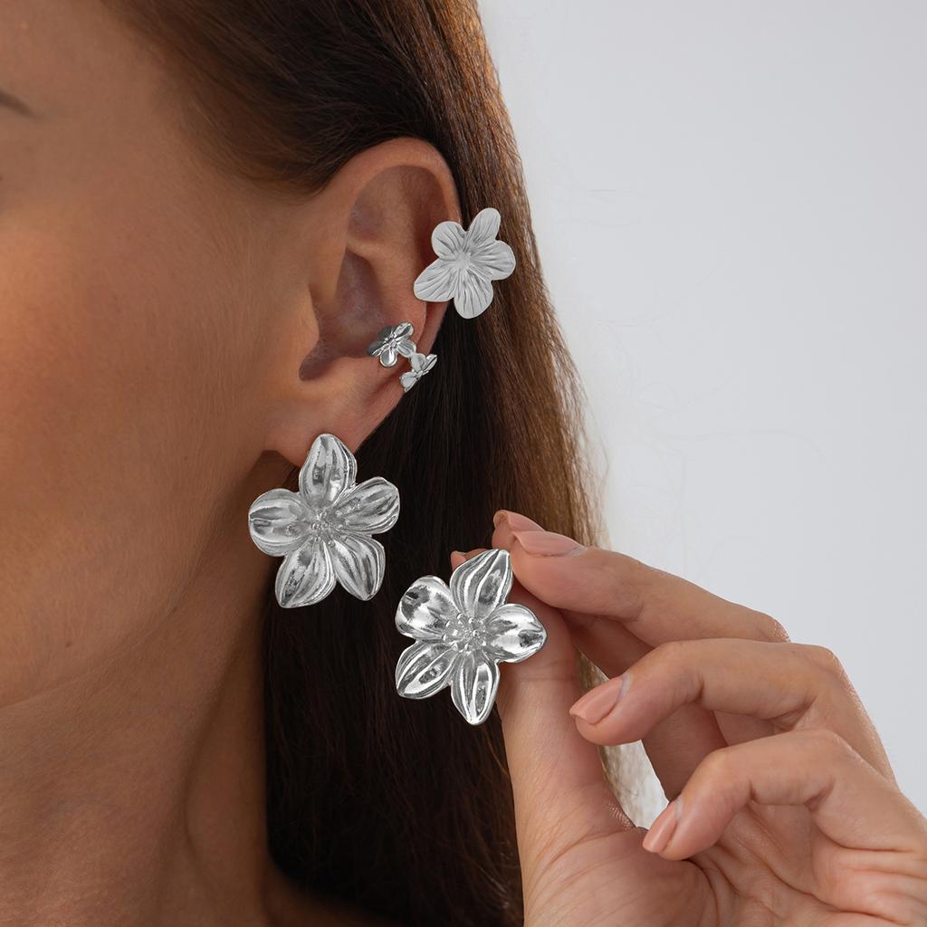 Holiday Style Flower Starfish Stud Earrings Set, Sweet And Cool Exquisite Small Bow C-Shaped Earrings.
