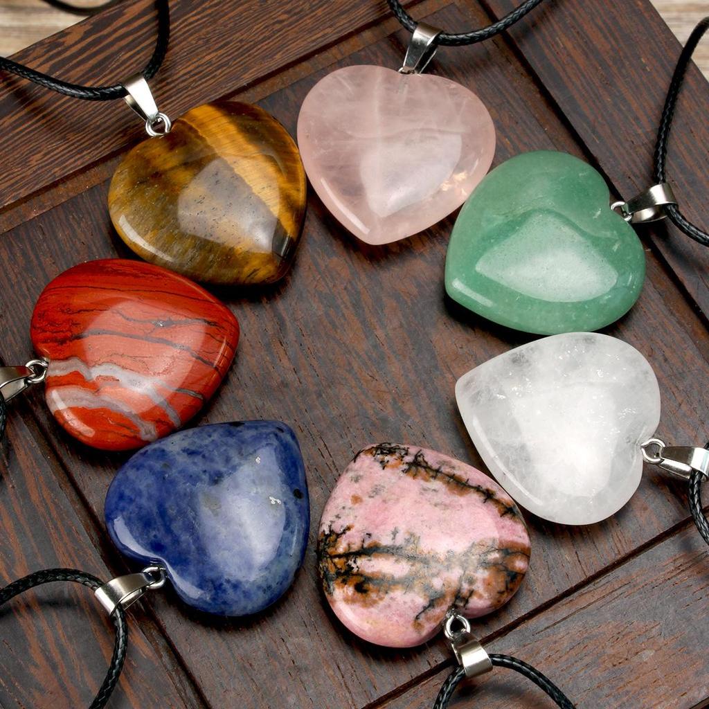 Valentine's Day Pink Crystal Heart Leather Necklace for Women - Fashionable Agate Cross-Border Jewelry.