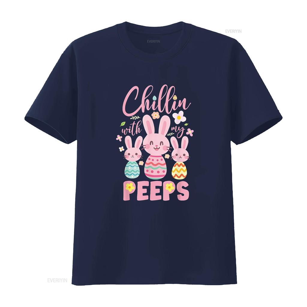 Chillin with My Peeps Funny Bunny Easter Day LOVE T Shirt vintage Washed fashion Versatile streetwear Soft designer clothes