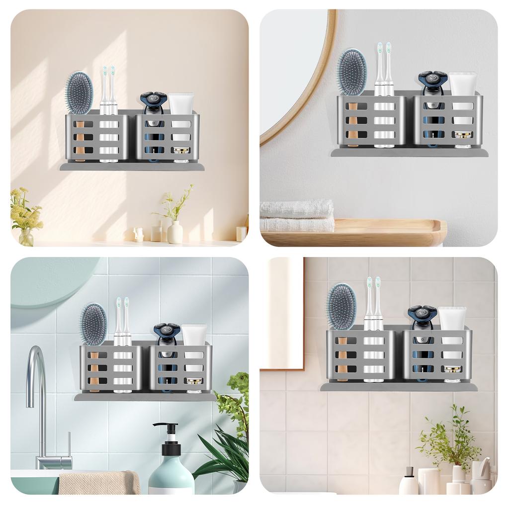 Wall Mounted Toothbrush Holder Self Adhesive Bathroom Toothbrush Toothpaste Storage Rack Aluminum Alloy Daily Necessities Holder