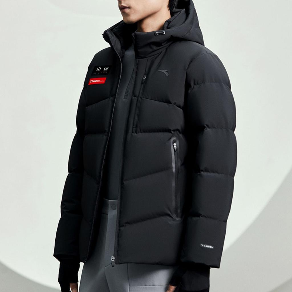 Anta Comprehensive Training Series Logo Print Zip Hooded Down Jacket Men Outerwear Black 152247919-5