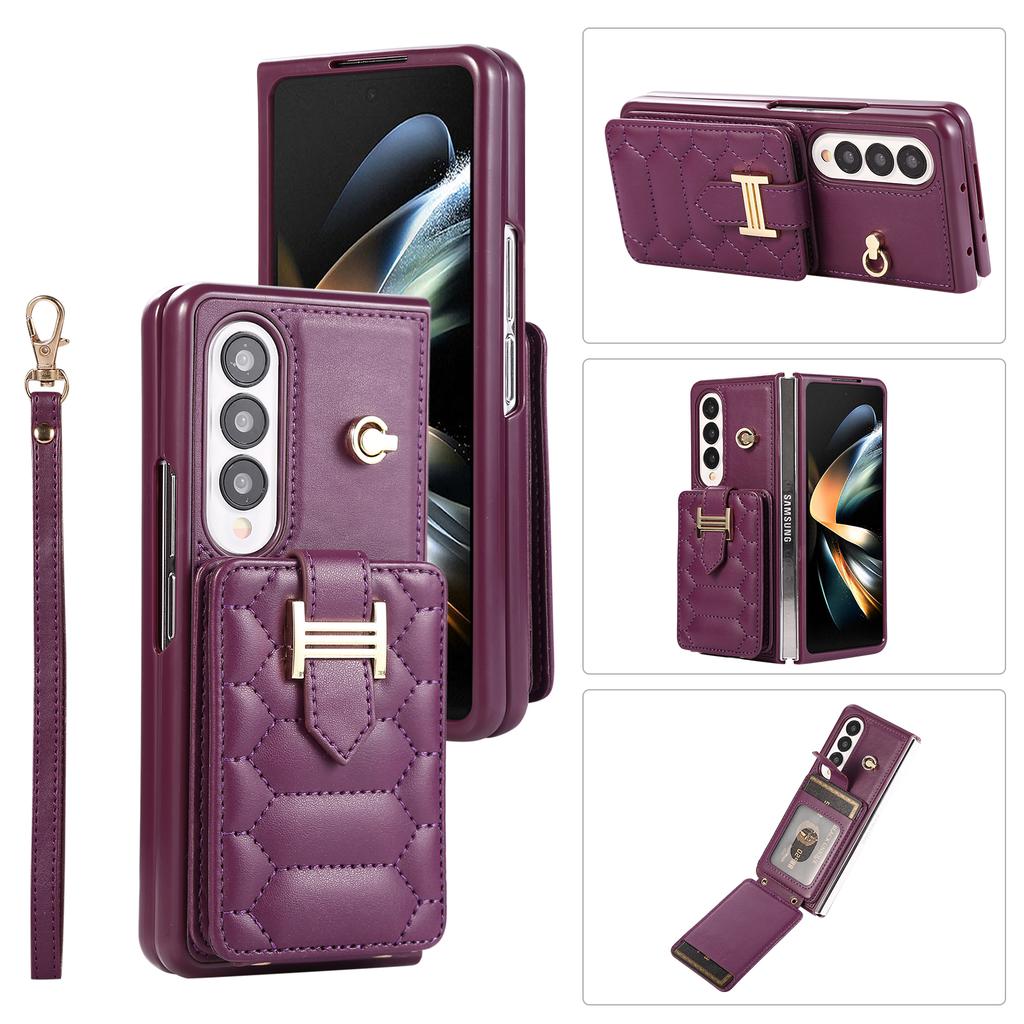 Crossbody Lanyard Phone Case for Samsung Galaxy Z Fold 7 6 5 4 3 Fold7 Fold6 Folio Wrist Strap Leather Card Holder Wallet Cover