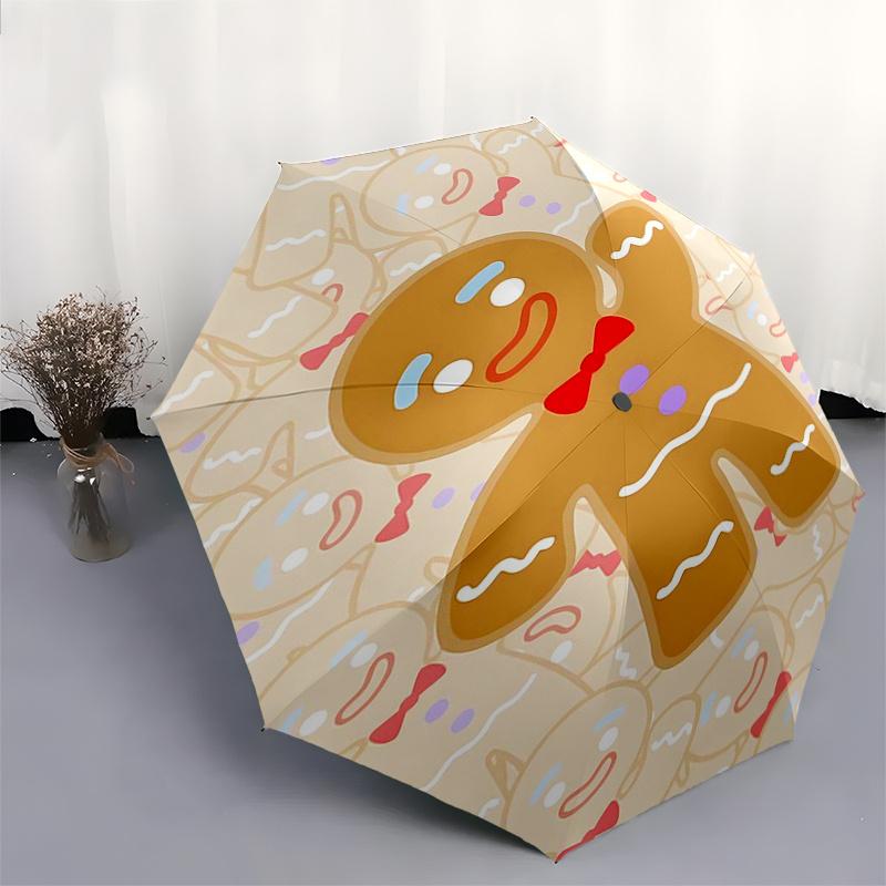 Parapluie de voyage sur le thème du bonhomme en pain d'épice - 8 baleines, ouverture et fermeture automatiques, design pliable portable, parapluie compact et élégant adapté