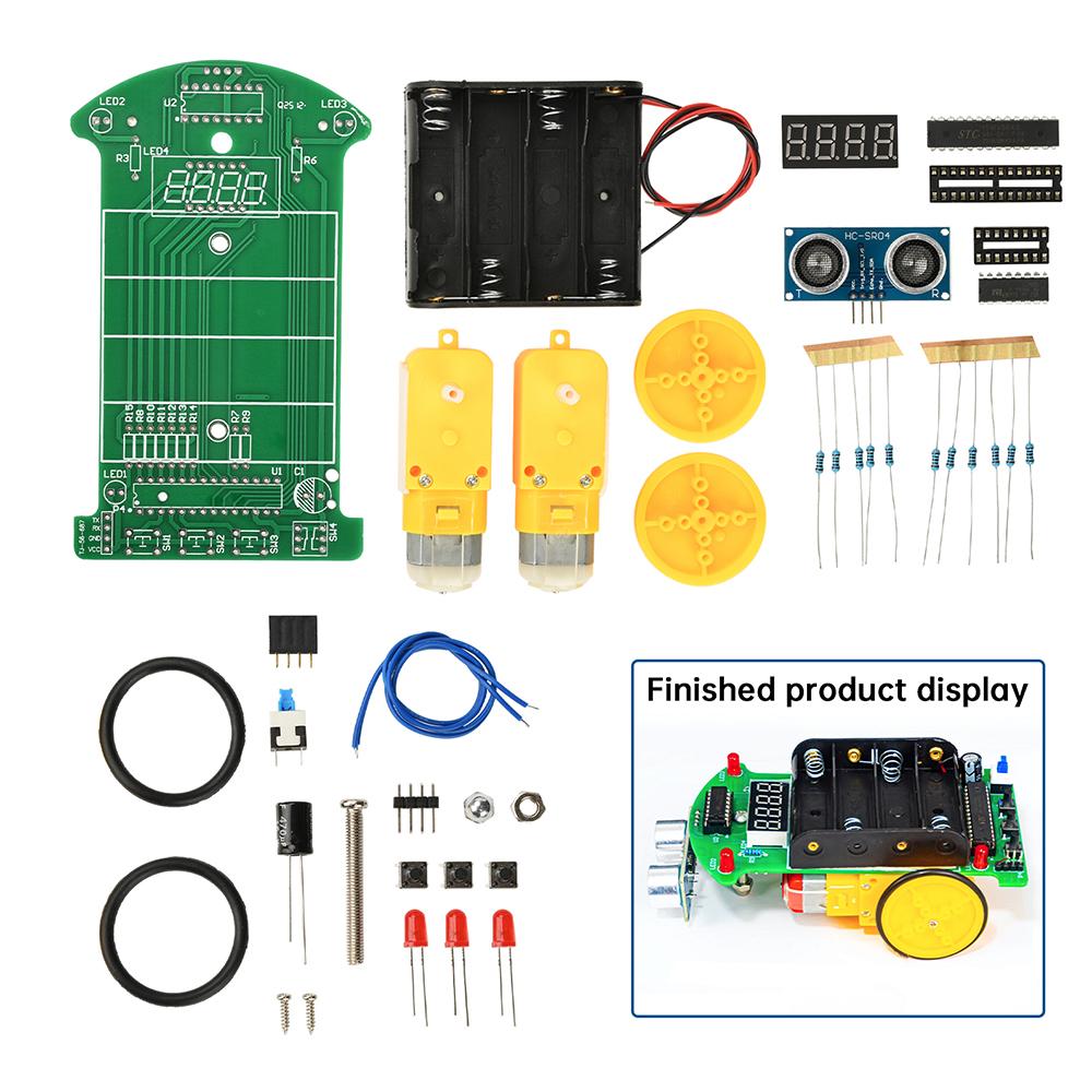 DC 5V Ultrasonic Distance Measurement and Obstacle Avoidance Car Soldering Kit for MCU Smart Cars Electronic DIY Kit No Battery