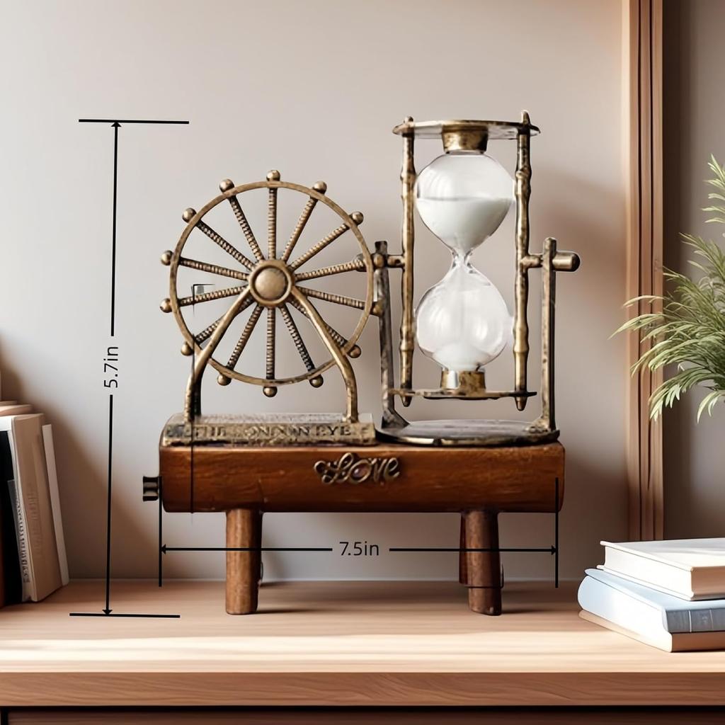 Vintage Steampunk Ferris Wheel Sand Timer - Handcrafted Wooden Desk Decor, ASMR Sensory Toy, Eco-Friendly Gift with Premium Packaging (7.8x5.7x2.5in)