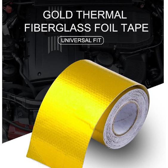 Sporacingrts 2" X 29.5 Feet (9M) Gold Adhesive Heat Shield ReflectiveTape Wrap Roll Compatible With Car Intake Pipe, Engine Bay Etc.