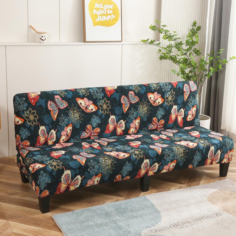 LANMOLIFE Foldable Sofa Bed Cover Stretch Futon Armless Sofa Bed Covers Removable And Washable Furniture Protective Covers