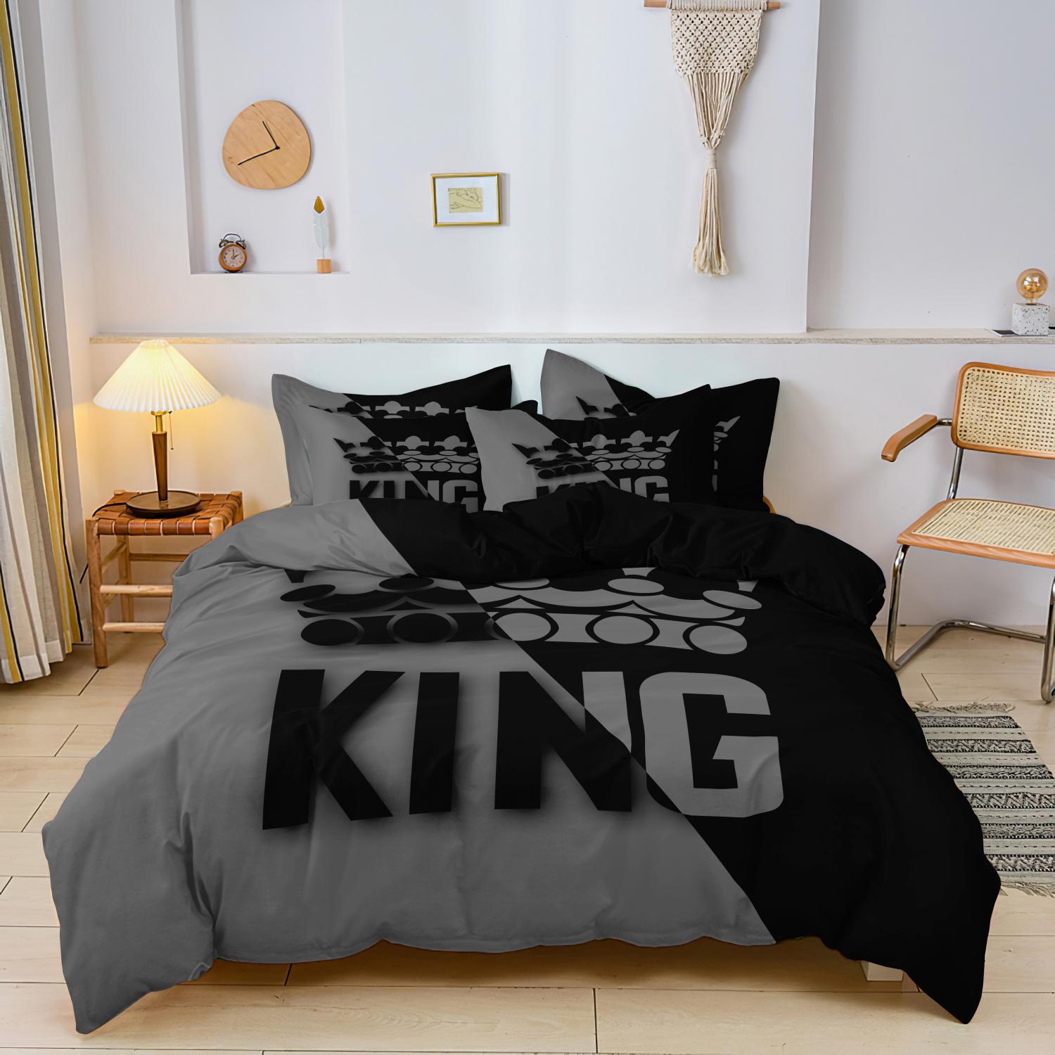 

Comforter Grey And Black King Size Bed Pattern Down Soft And Comfortable Bedroom And Dormitory Decoration Bedding Set Comforter (quilt)-EU Single(135*200cm)3pcs