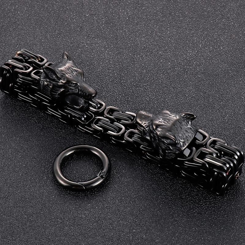 Gothic Punk Wolf Head Man Bracelet For Men Vintage Stainless Steel 14MM Double Chain Men's Wrist Bracelets Male Jewellery Accessories