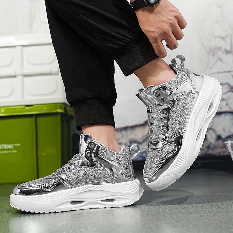 Street Gold High Top Sneakers For Men Fashion Luxury Paillette Designer Men's Shoes Glitter Platform Casual Women's Sports Shoes