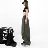 American Street Dance Hip Hop Quick Drying Drawstring Cargo Pants Jazz Women New Solid High Waist Pocket Loose Straight Trousers