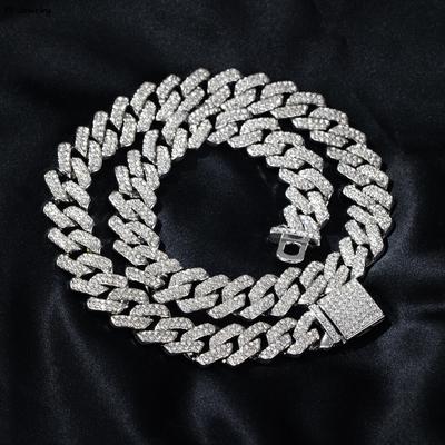 Chaîne Maille Cubaine 15MM Hip Hop Collier Homme Iced Out Chaîne Parisienne 2 Rangées Pavé Strass Miami Rhombus Cubain Collier Homme Femme