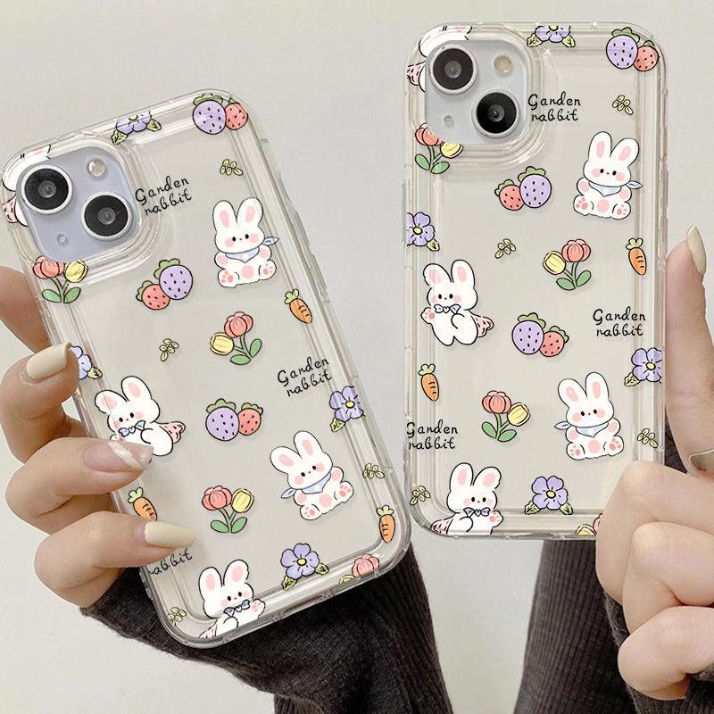 Strawberry Bunny for iPhone17Pormax Mobile Phone Case 16pro Cute Apple 15 All-inclusive 14 Soft Case