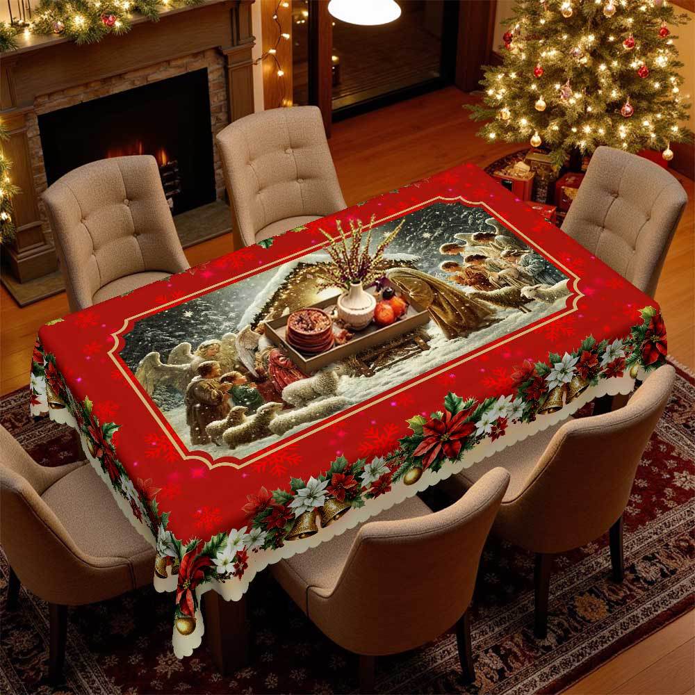 Autumn Themed Rectangular Table Cloth, Beige Orange Scarecrow Sunflower Pumpkin Fence Pattern, Table Cloth