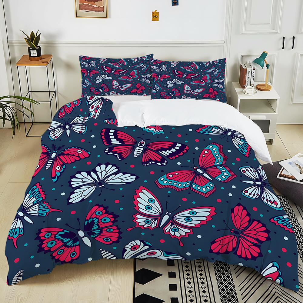 Colorful Butterfly Pattern Background Print Bedding Set 1 Duvet Cover 2 Pillowcases For Adult And Children Luxury Gift Full Size