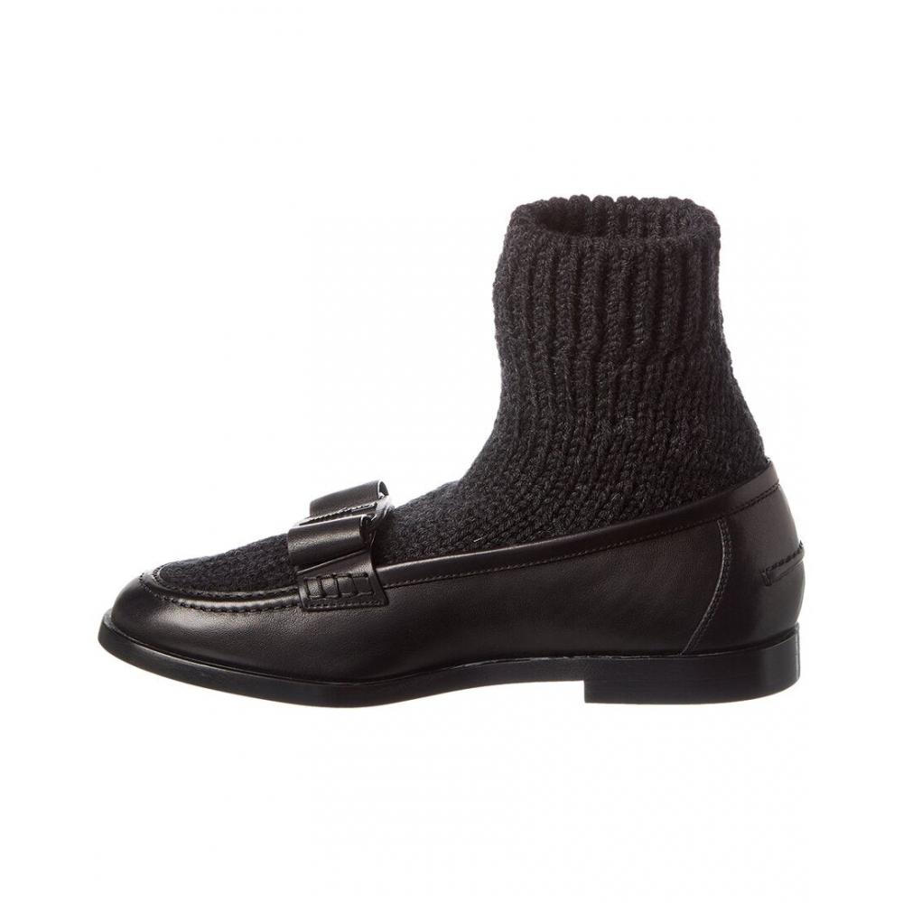 Salvatore Ferragamo Ferragamo Vivaldo Knit   Leather Loafer Black