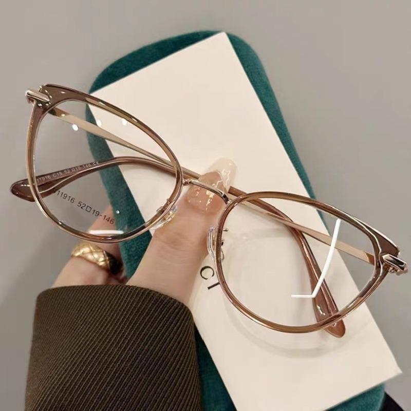 1pc Cat Eye Anti Blue Light Flat Lenses Glasses Light Sensitive Fashionable Eyeglass