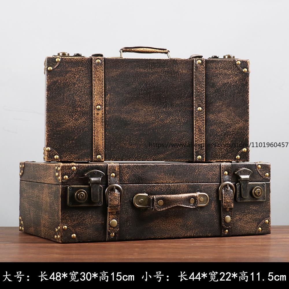 Vintage Leather Suitcase European-Style Storage Box Home Organization Container Photography Prop Shop Window Display Decorative