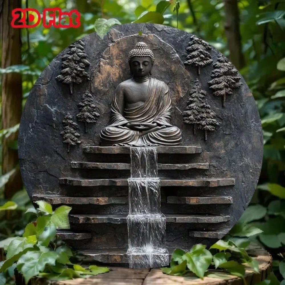 Arte da Parete in Metallo Buddha Meditazione Vintage Monaco Cascata Cortile Giardino Decorazione Segno