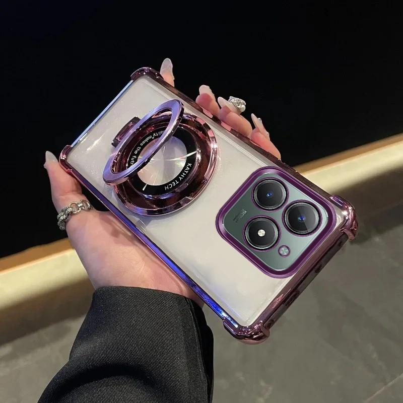 Luxury Plating CD Ring Stand Shockproof Case For MOTO G86 Power G56 15/45/05/84/54/64/34/24/04/14 Transparent Silicone Cover