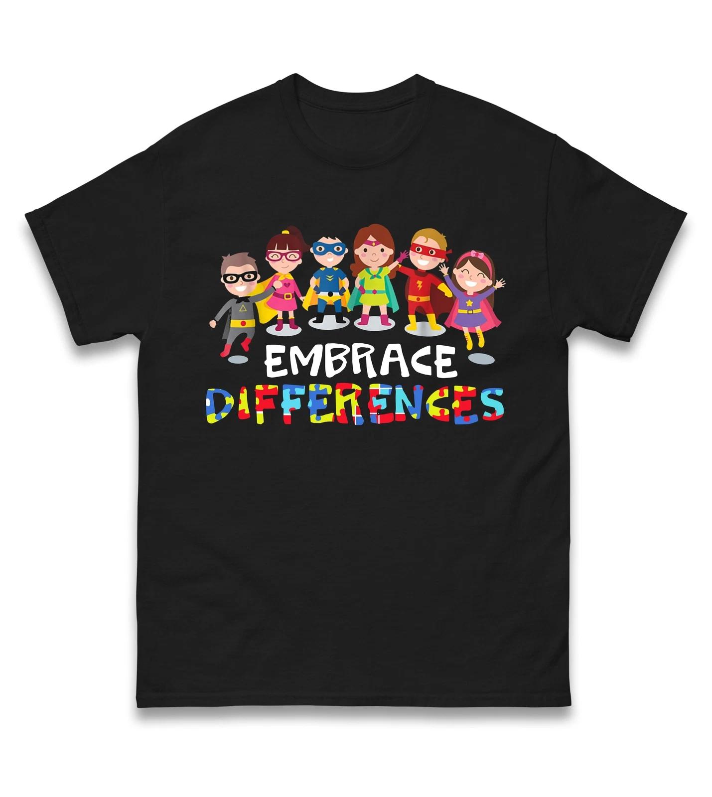Embrace Differences Superhero Kids T Shirt,Autism Awareness,Autistic Love Gift 3XL