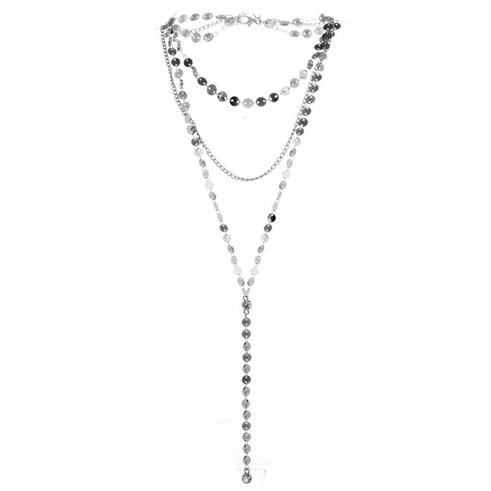 Stainless Steel Sexy Multilayer Sequins Chain Tassel Crystal Pendant Necklace For Woman Y Shape Disc Choker Necklace