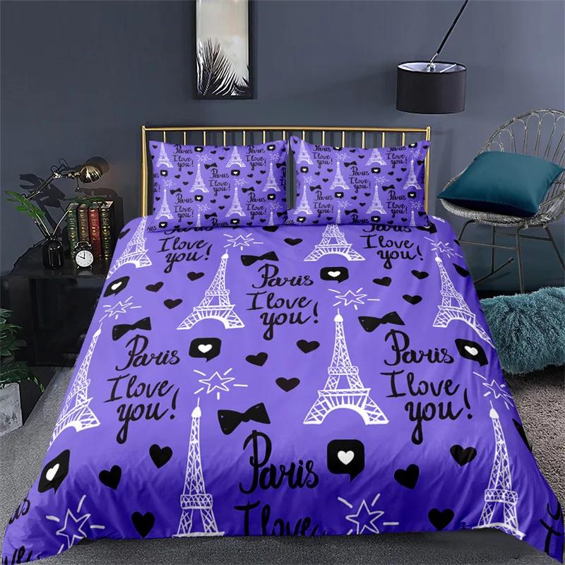 Set Biancheria da Letto Torre Eiffel Matrimoniale per Bambini Ragazze Donne Stampa Floreale Europea 3D Copripiumino Vintage Tematica Coppie Copripiumino