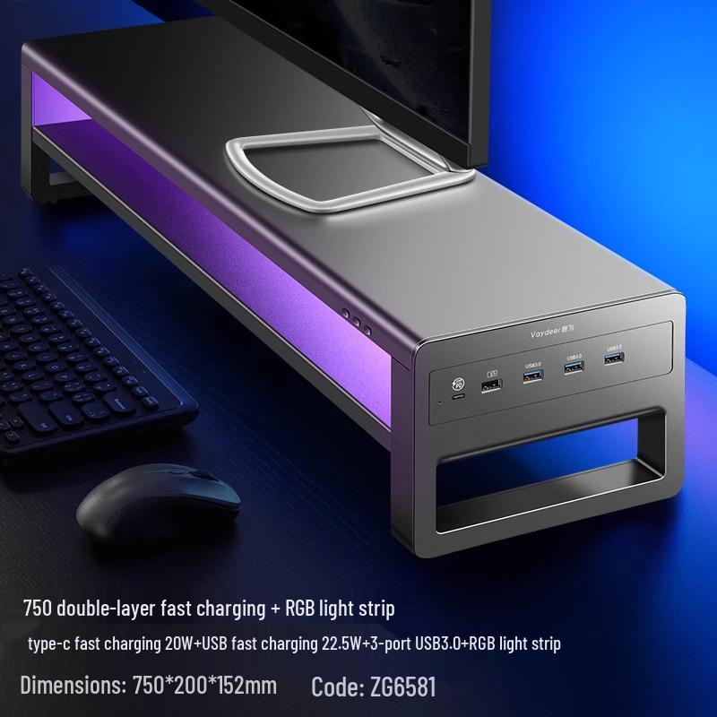 RGB Computer Monitor Riser Stand with USB Ports and Storage