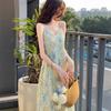 French v-neck floral suspender dress children's summer new seaside vacation style wear temperament dress